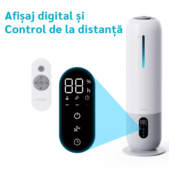 Umidificator aer Evoair Umio, Lampa UV, 3 trepte umidificare, Indicator Umiditate, Duză de Ceață, Aromaterapie, Telecomandă, Alb [2]