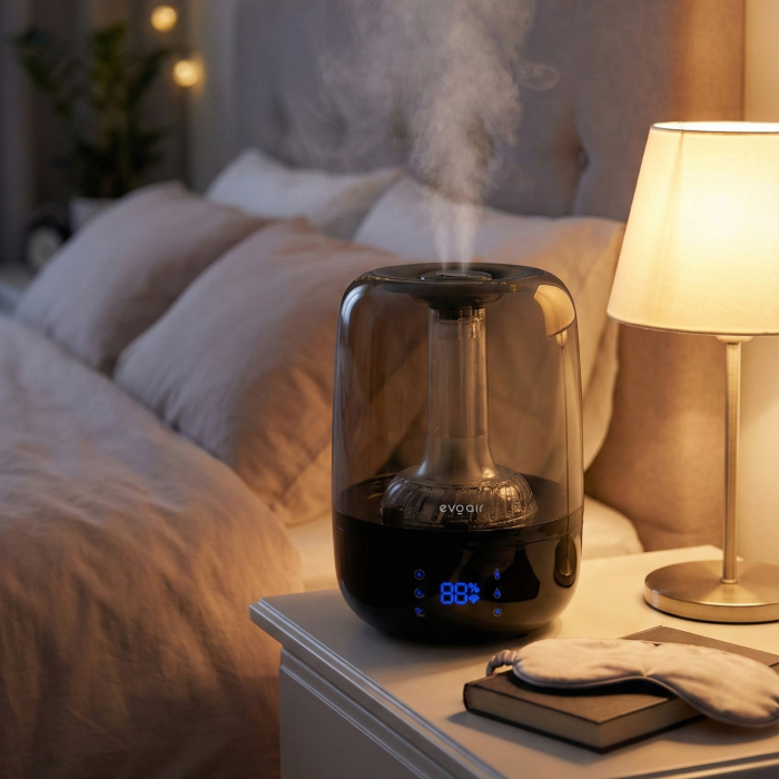 Umidificator Evoair LUNO BLACK, Smart, Wifi, Rezervor 2.5L, Capacitate de umidificare 150 ml/h, Senzor umiditate, Autonomie 16 ore, Indicator umiditate și temperatură, Negru&Gri [7]