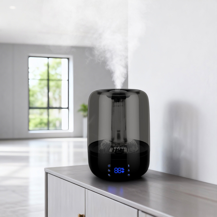 Umidificator Evoair LUNO BLACK, Smart, Wifi, Rezervor 2.5L, Capacitate de umidificare 150 ml/h, Senzor umiditate, Autonomie 16 ore, Indicator umiditate și temperatură, Negru&Gri [2]