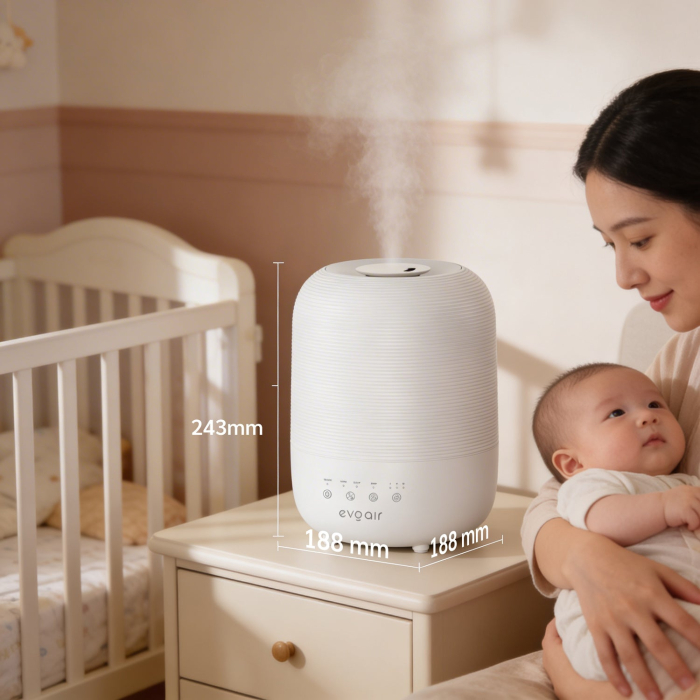 Umidificator Evoair UMIVA 3000 Rezorvor 3L, Capacitate de umidificare 300ml/h, Senzor umiditate, Mod Auto, Autonomie >8 ore, Indicator umiditate și temperatură, Alb [2]