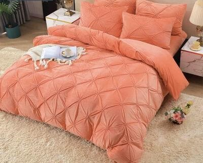 Lenjerii Catifea - Lenjerie De Pat, 4 Piese, Catifea, Cu Elastic - Portocaliu