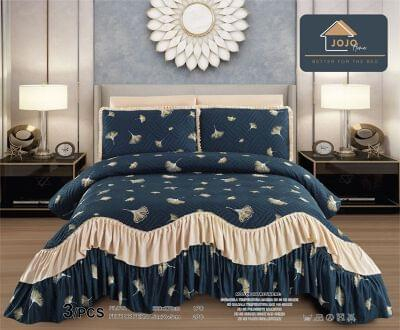 Cuvertura pat dublu, 3 piese, cu volanase - Cuvertura pat dublu, 3 piese, Bumbac Finet, 220x270cm, cu volanase