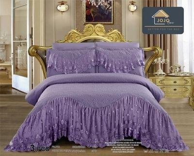 CUVERTURI - Cuvertura pat dublu, 3 piese, Bumbac Finet, 220x280cm, cu volanase si broderie, mov