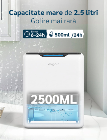 Dezumidificator aer Evoair HUMIXDUO, 500ml/24h, 3 Moduri funcționare, Silențios, Lumină Ambientală, Rezerva cu Silicagel, Timer 48h, Rezervor 2.5l, Alb [8]