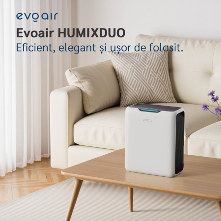 Dezumidificator aer Evoair HUMIXDUO, 500ml/24h, 3 Moduri funcționare, Silențios, Lumină Ambientală, Rezerva cu Silicagel, Timer 48h, Rezervor 2.5l, Alb [9]