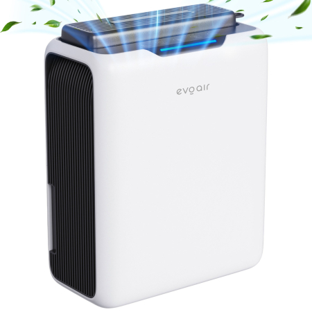 CALITATE AER - Dezumidificator aer Evoair HUMIXDUO, 500ml/24h, 3 Moduri funcționare, Silențios, Lumină Ambientală, Rezerva cu Silicagel, Timer 48h, Rezervor 2.5l, Alb