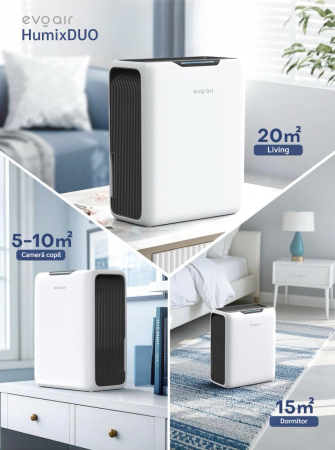 Dezumidificator aer Evoair HUMIXDUO, 500ml/24h, 3 Moduri funcționare, Silențios, Lumină Ambientală, Rezerva cu Silicagel, Timer 48h, Rezervor 2.5l, Alb [10]