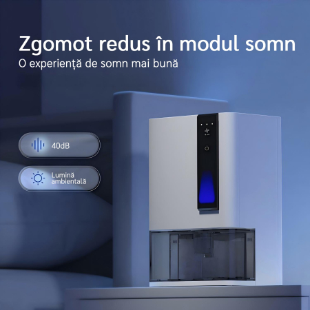 Dezumidificator Evoair HIDRY PLUS, 900ml/24h, Lumina ambientala in 7 culori, Rezervor 1.9l, 3 Viteze, Functie Auto Dezghetare, Alb [10]