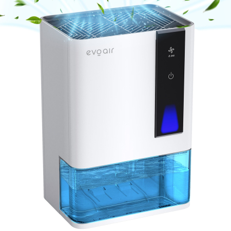 CALITATE AER - Dezumidificator Evoair HIDRY PLUS, 900ml/24h, Lumina ambientala in 7 culori, Rezervor 1.9l, 3 Viteze, Functie Auto Dezghetare, Alb