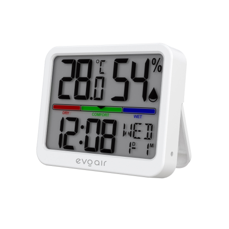 Higrometru si termometru digital, Evoair SENTIMINI, indicator umiditate și temperatură, data si ora, Alb [1]