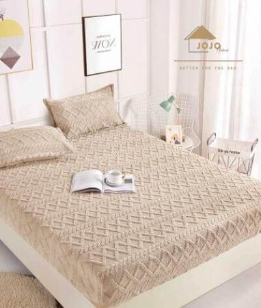 Huse de pat Tricot, pat dublu - Husa De Pat Cocolino Cu Elastic, Pat Dublu, Model Tricot, Bej