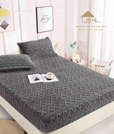 Huse de pat Tricot, pat dublu - Husa De Pat Cocolino Cu Elastic, Pat Dublu, Model Tricot, Gri Inchis