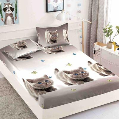 Huse de pat Bumbac Finet, pat dublu - Husa de pat dublu + 2 Fete de Perna,din Bumbac Finet, cu elastic, HPC06