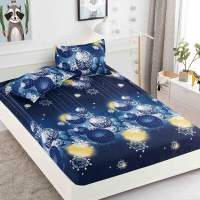 Huse Pat Cu Elastic, Model Craciun - Husa de pat dublu + 2 Fete de Perna,din Bumbac Finet, cu elastic, RJHPB9