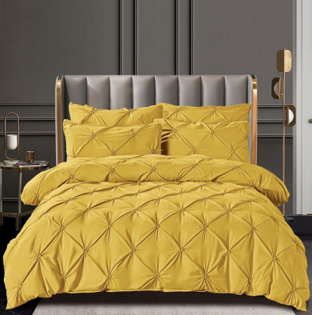 Cearceaf normal - Lenjerie pat dublu, FINET, 6 piese, cu pliuri brodate, Galben