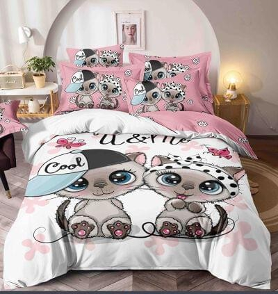 Lenjerii De Pat, Imprimeu 3D, 1 Persoana - Set Lenjerie cu Elastic din Bumbac Finet, Pat 1 Persoana, 4 Piese, Imprimeu 3D