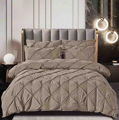 Cearceaf normal - Lenjerie pat dublu, FINET, 6 piese, cu pliuri brodate