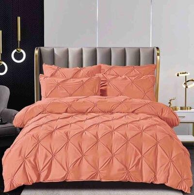 Cearceaf normal - Lenjerie pat dublu, FINET, 6 piese, cu pliuri brodate