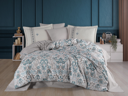 Lenjerii Bumbac Poplin 2 Persoane - Lenjerie-de-pat-bumbac-poplin-anabel-turkuaz-casimi