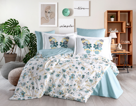 Lenjerii Bumbac Poplin 2 Persoane - Lenjerie-de-pat-bumbac-poplin-belis-turkuaz-casimi