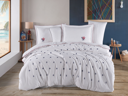 Lenjerii Bumbac Poplin 2 Persoane - Lenjerie-de-pat-bumbac-poplin-broderie-athena-beyaz