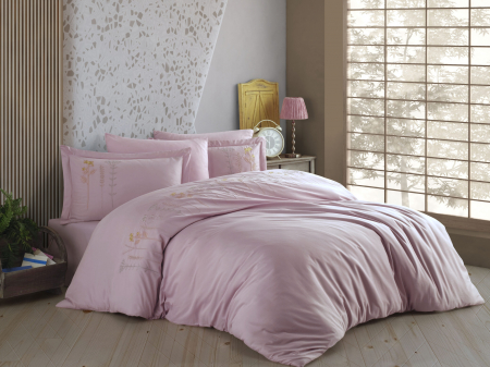 Lenjerii Bumbac Poplin 2 Persoane - Lenjerie-de-pat-bumbac-poplin-broderie-diva-pudra-casimi-p1