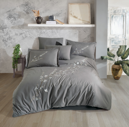 Lenjerii Bumbac Poplin 2 Persoane - Lenjerie-de-pat-bumbac-poplin-broderie-vera-gri-casimi-p1