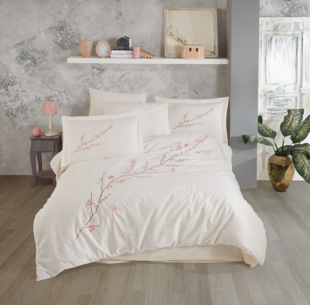 Lenjerii Bumbac Poplin 2 Persoane - Lenjerie-de-pat-bumbac-poplin-broderie-vera-krem-casimi-p1