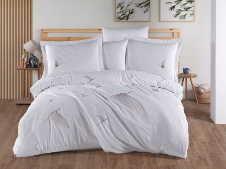 Lenjerii Bumbac Poplin 2 Persoane - Lenjerie-de-pat-bumbac-poplin-broderie-ashley-beyaz