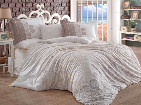 Lenjerii Bumbac Poplin 2 Persoane - Lenjerie-de-pat-bumbac-poplin-irene-beige-casimi-p1