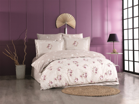 Lenjerii De Pat Bumbac Poplin 2 Persoane - Lenjerie-de-pat-bumbac-poplin-cu-elastic-martha-bej-casimi-p1