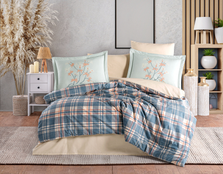 Lenjerii Bumbac Poplin 2 Persoane - Lenjerie-de-pat-bumbac-poplin-margaret-mavi