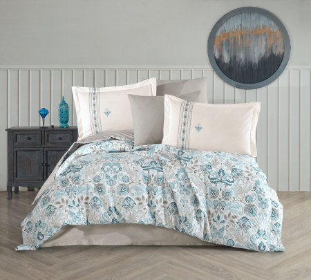 Lenjerii Bumbac Poplin, Matlasate, 2 Persoane - Lenjerie de Pat Bumbac Poplin, Matlasata,  2 Persoane - Anabel Turkuaz