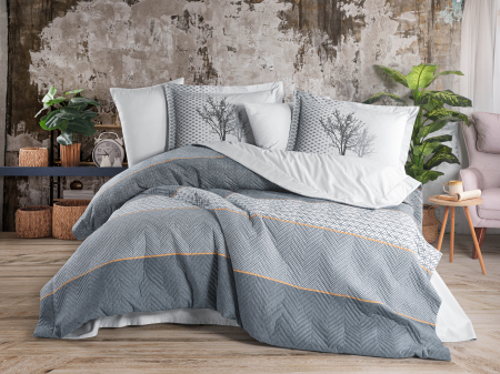 Lenjerii Bumbac Poplin, Matlasate, 2 Persoane - Lenjerie de Pat Bumbac Poplin, Matlasata,  2 Persoane -  Tanya Indigo