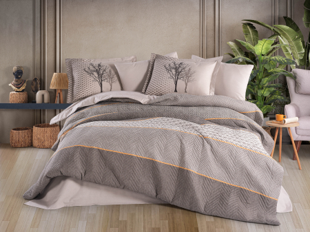 Lenjerii Bumbac Poplin, Matlasate, 2 Persoane - Lenjerie de Pat Bumbac Poplin, Matlasata,  2 Persoane -  Tanya Kahve