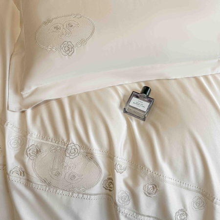 Lenjerie de pat bumbac satinat cu broderie, 4 piese, crem [3]