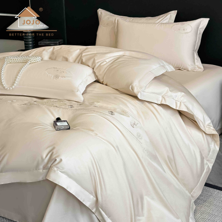 Lenjerie de pat bumbac satinat cu broderie, 4 piese, crem [1]