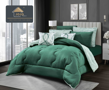 Lenjerie de pat cu Pilota Inclusa, 2 Fete, Cearceaf cu Elastic, 6 Piese, Blana de Iepure Artificiala si Catifea, Verde [1]