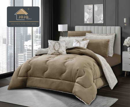 Set Lenjerie Pat Blanita Iepure, 6 Piese, Cu Pilota Inclusa - Lenjerie de pat cu Pilota Inclusa, 2 Fete, Cearceaf cu Elastic, 6 Piese, Blana de Iepure Artificiala si Catifea, Maro