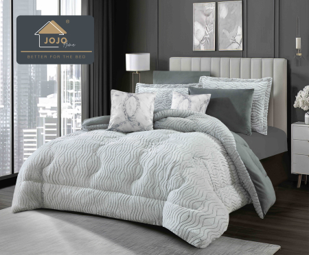 Set Lenjerie Pat Blanita Iepure, 6 Piese, Cu Pilota Inclusa - Lenjerie de pat cu Pilota Inclusa, 2 Fete, Cearceaf cu Elastic, 6 Piese, Blana de Iepure Artificiala si Catifea, Gri