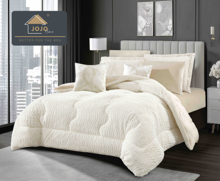 Set Lenjerie Pat Blanita Iepure, 6 Piese, Cu Pilota Inclusa - Lenjerie de pat cu Pilota Inclusa, 2 Fete, Cearceaf cu Elastic, 6 Piese, Blana de Iepure Artificiala si Catifea, Crem