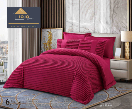 Set Lenjerie Pat Blanita Iepure, 6 Piese, Cu Pilota Inclusa - Lenjerie de pat cu Pilota Inclusa, Cearceaf cu Elastic, 6 Piese, Blana de Iepure Artificiala si Catifea, Rosu