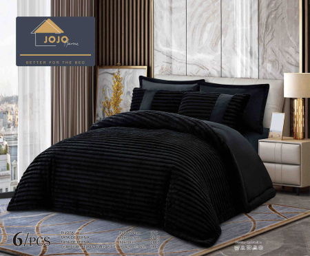 Set Lenjerie Pat Blanita Iepure, 6 Piese, Cu Pilota Inclusa - Lenjerie de pat cu Pilota Inclusa, Cearceaf cu Elastic, 6 Piese, Blana de Iepure Artificiala si Catifea, Negru