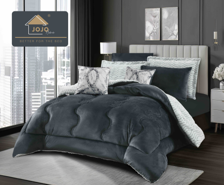 Lenjerie de pat cu Pilota Inclusa, 2 Fete, Cearceaf cu Elastic, 6 Piese, Blana de Iepure Artificiala si Catifea, Gri Antracit [1]