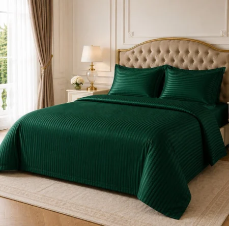Lenjerii de Pat Damasc Gros - lenjerie-de-pat-damasc-cu-elastic-hotel-165g/mp-king-size-bumbac-premium-VERDE-casimi