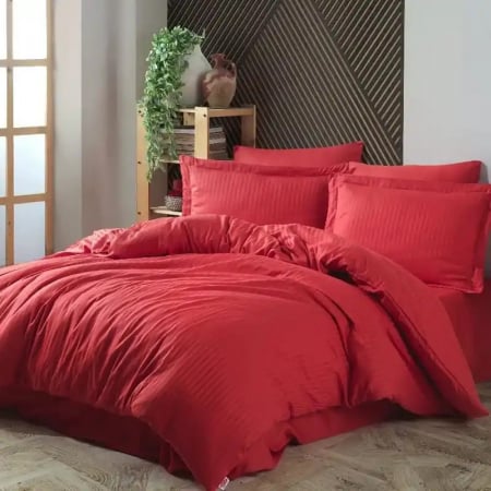 Lenjerii Damasc Egiptean King Size - Lenjerie De Pat Damasc Egiptean King Size - Rosu