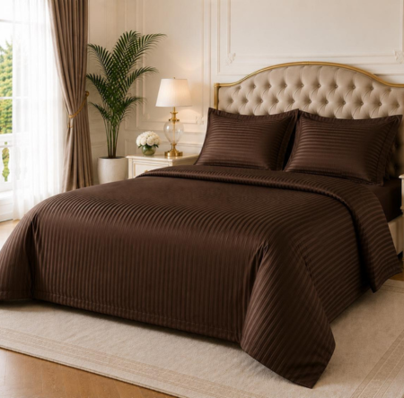 LENJERII DE PAT HOTEL - lenjerie-de-pat-damasc-hotel-165g/mp-king-size-bumbac-premium-ciocolata-casimi
