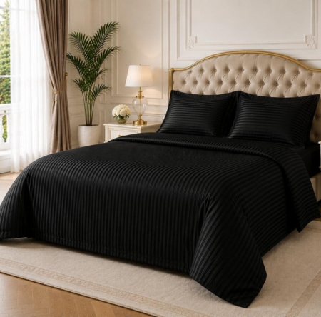 Lenjerii De Pat Damasc 2 Persoane - lenjerie-de-pat-damasc-hotel-165g/mp-king-size-bumbac-premium-negru-casimi