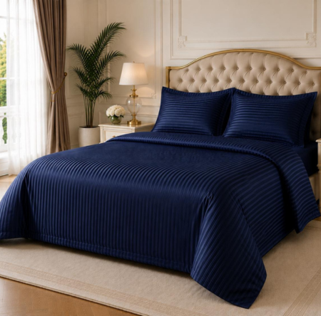 Lenjerii De Pat Damasc 2 Persoane - lenjerie-de-pat-damasc-hotel-165g/mp-king-size-bumbac-premium-bleumarin-casimi