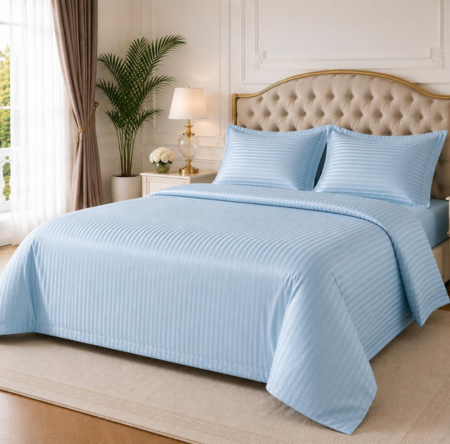 Lenjerii De Pat Damasc 2 Persoane - lenjerie-de-pat-damasc-hotel-165g/mp-king-size-bumbac-premium-bleu-casimi